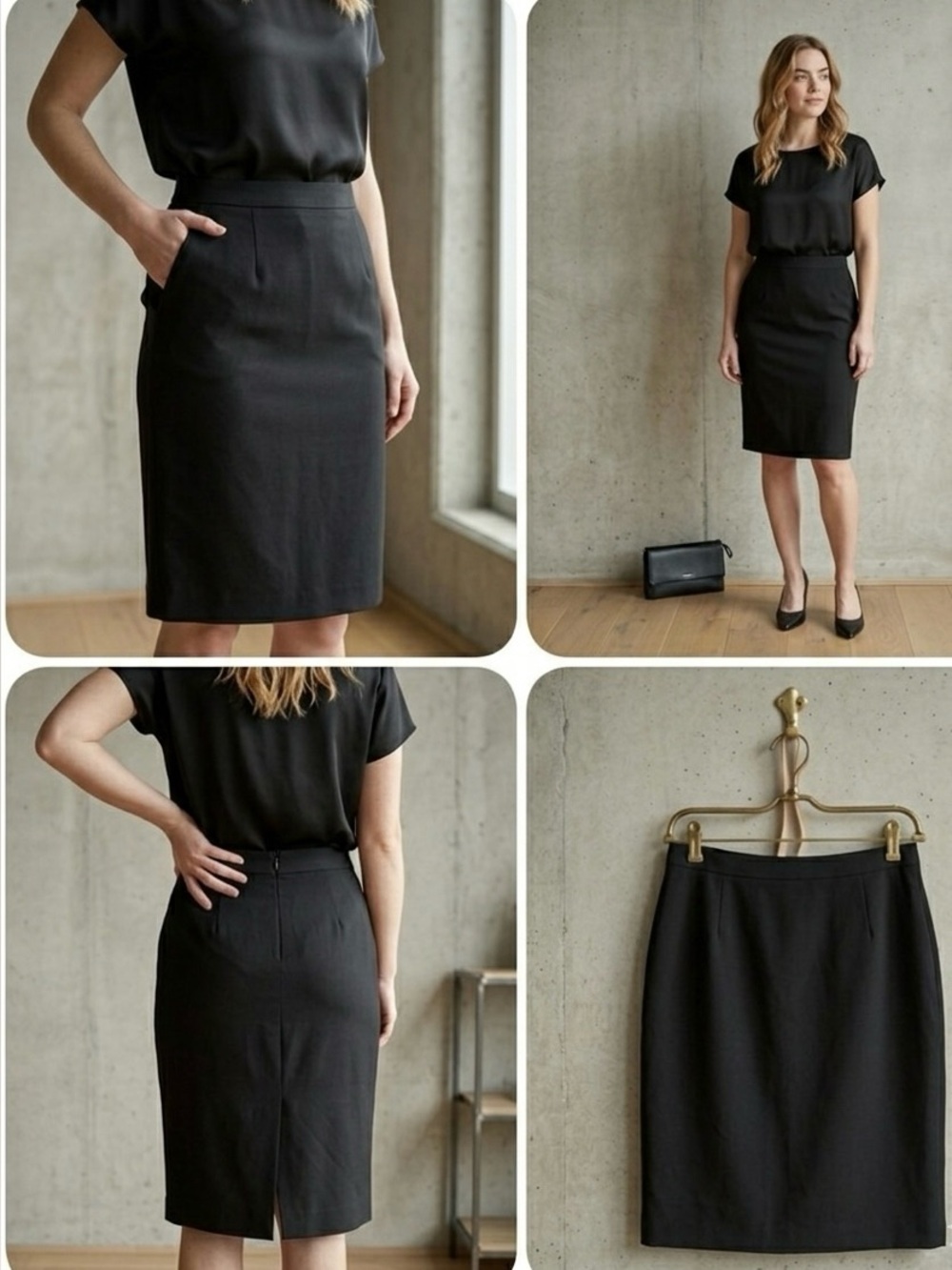 Calvin Klein Black Lined Back Slit Professional Pencil Skirt Size 10